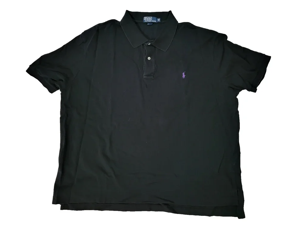 Polo Ralph Lauren Mens 3XB Black Short Sleeve Polo Shirt Purple Pony Big Tall
